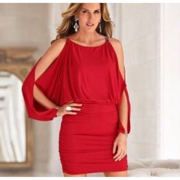 Boston Proper Dress NWT Heartthrob Red Mini Shoulder Cut Out Size Small - Picture 1 of 9